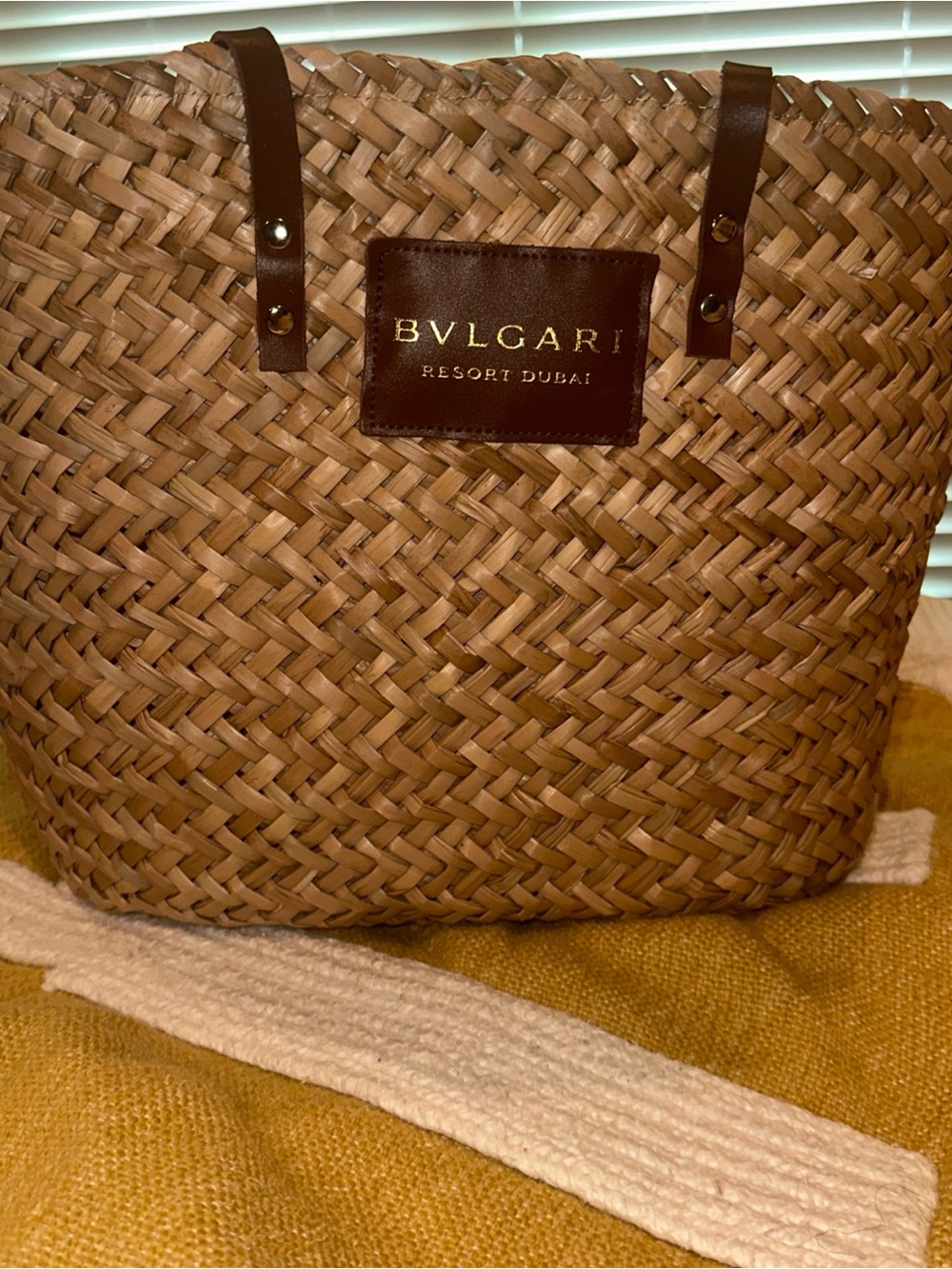 Bulgari  Dubai Woven Straw Tote with Brown Leather Handles - Picture 3 of 13